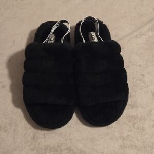 UGG FLUFF YEAH SLIDE BLACK SLINGBACK SHOES SLIPPERS